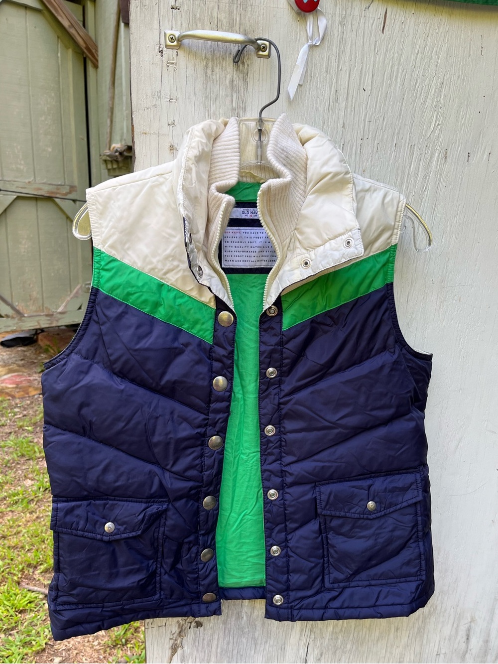 Colorblock Puffer Vest - Navy, Green & Cream